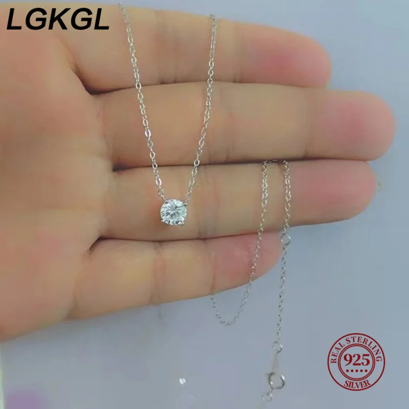 LGKGL 925 Sterling Silver 18k Gold Plated Necklaces Versatile Single Sparkling 6mm Zircon Clavicle Chain Female Wedding collars