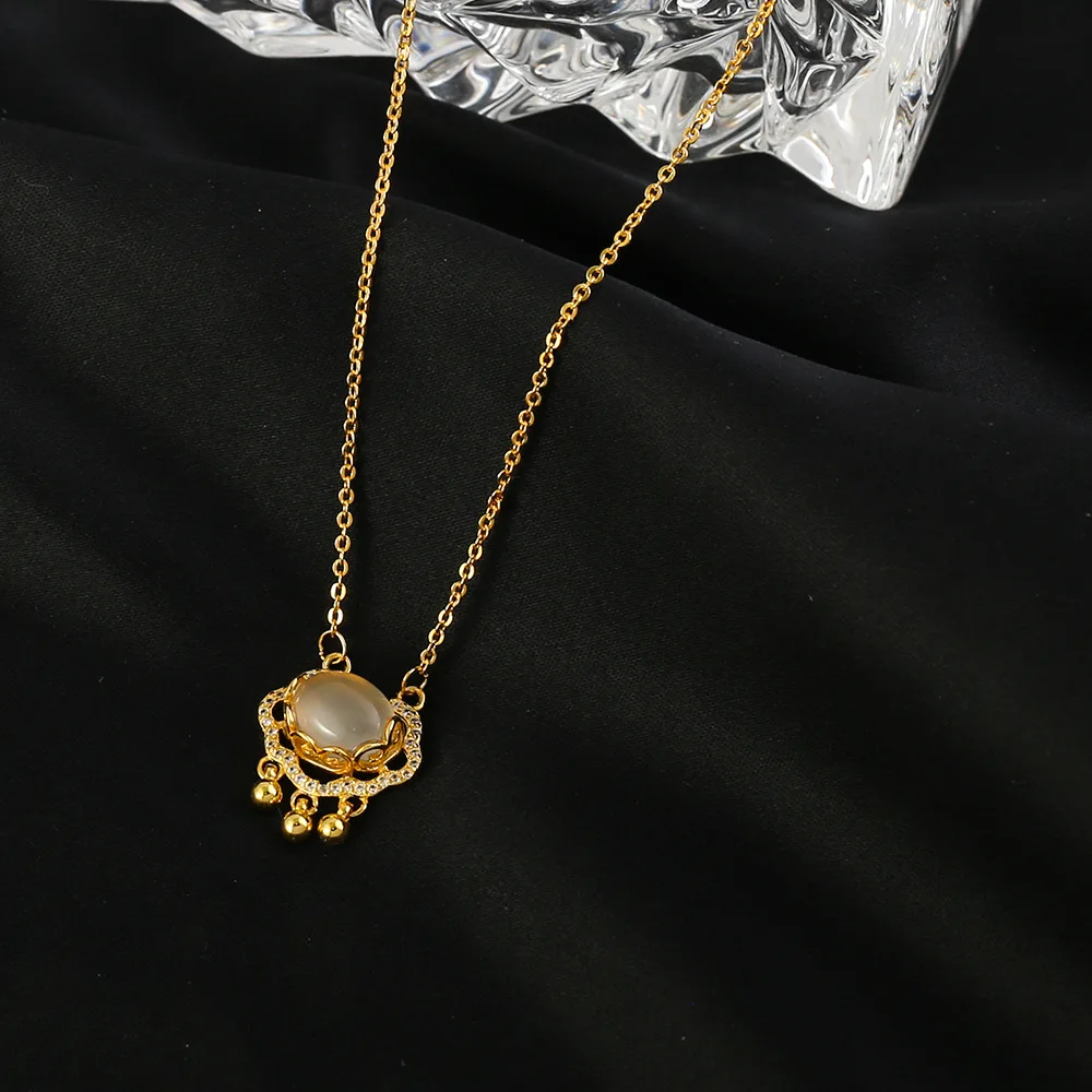 High Quality Gold Plated Cubic Zircon Necklace Jewelry Stainless Steel Crystal Stone Necklace For Women