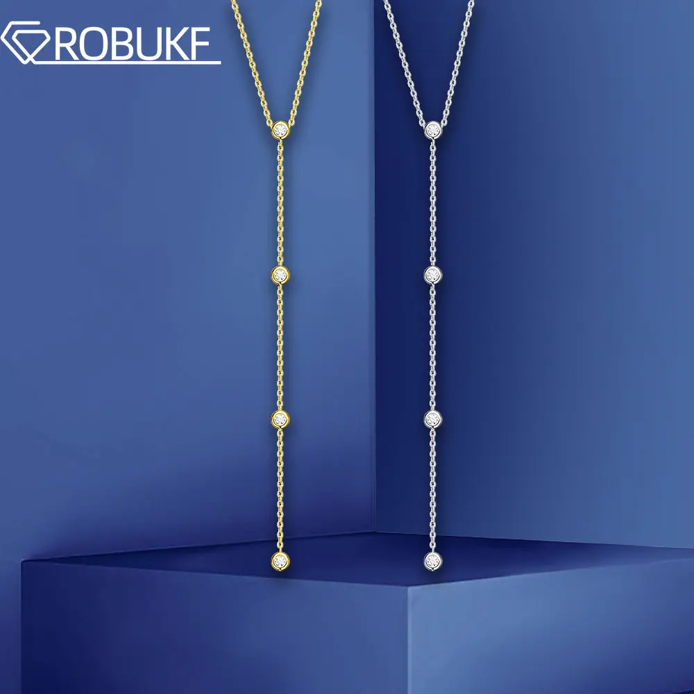 Moissanite Lariat Pendant Necklace For Women 18K White Gold Plated 1.2ct 12 Stones 100% 925 Silver Round Cut Moissanite Diamond