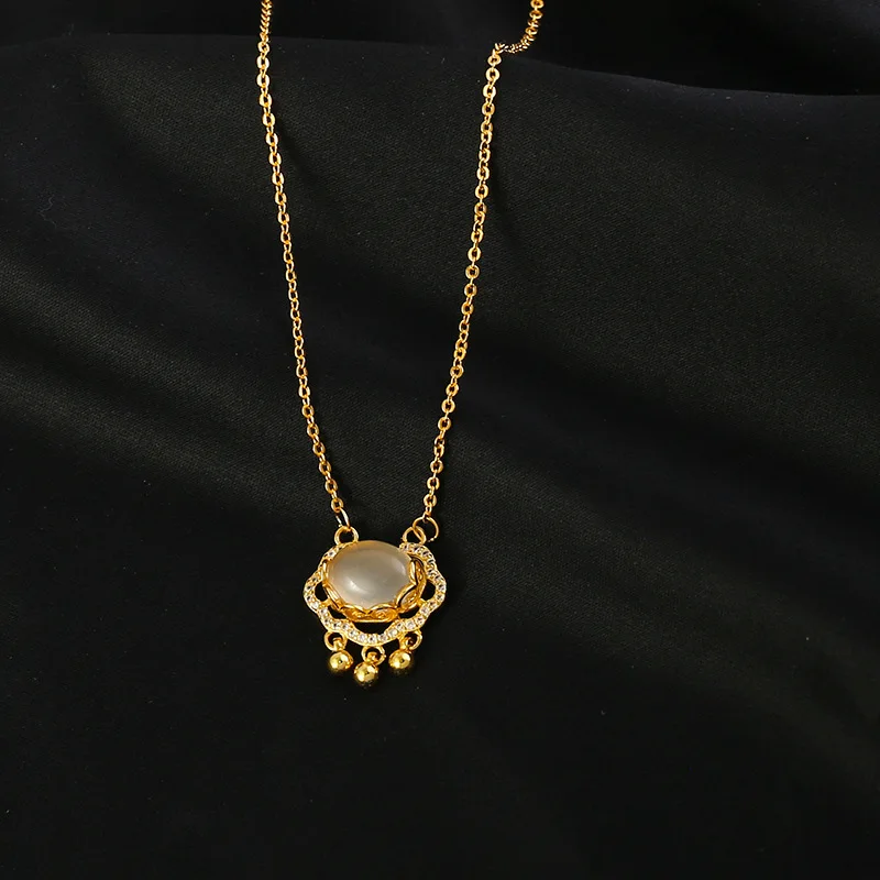 High Quality Gold Plated Cubic Zircon Necklace Jewelry Stainless Steel Crystal Stone Necklace For Women